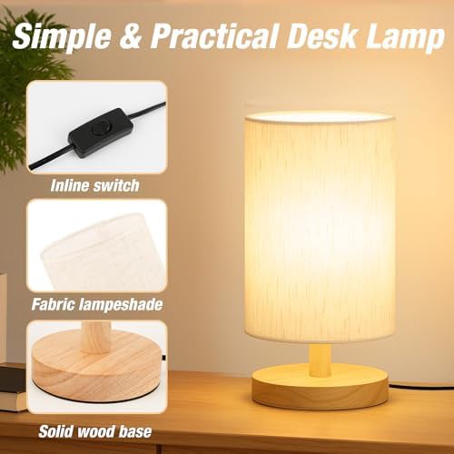 Classic wood base lamp with flaxen shade — photo 3