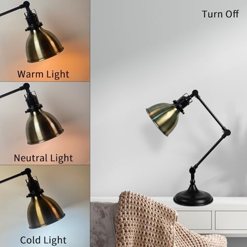Antique brass swing arm industrial table lamp — photo 3