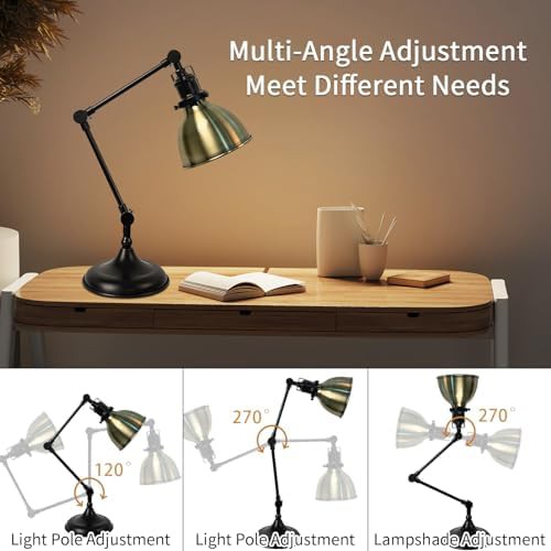 Antique brass swing arm industrial table lamp — photo 4