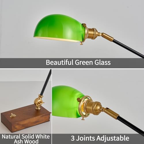 Green Glass Wood Swing Arm Lamp — photo 3