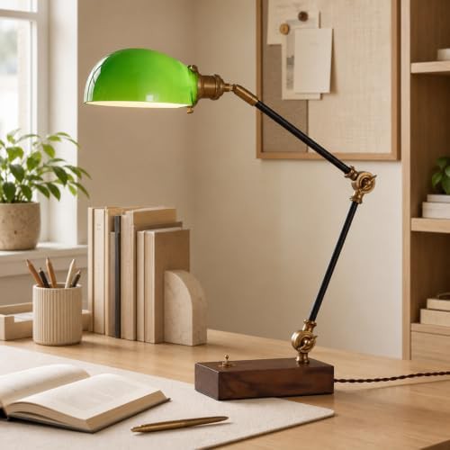 Green Glass Wood Swing Arm Lamp — photo 4