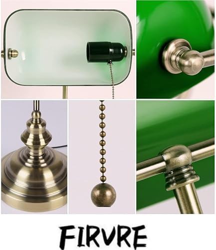 Green Glass Bankers Lamp with Brass Base — photo 5