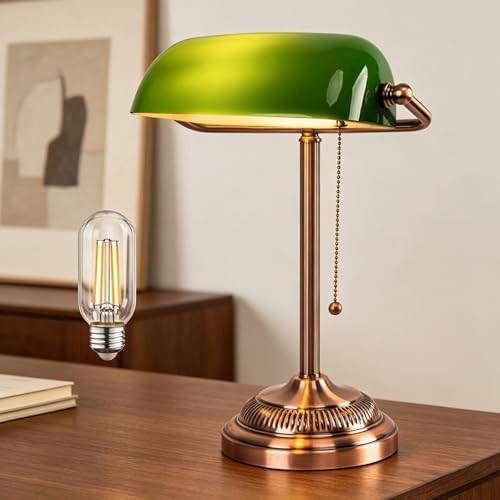 Traditional Green Glass Piano and Desk Lamp