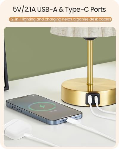 Gold and beige touch dimmable bedside lamp — photo 3