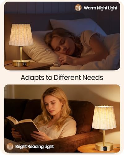 Gold and beige touch dimmable bedside lamp — photo 4