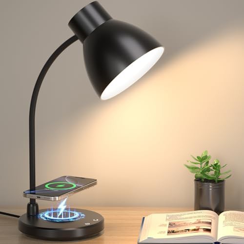 Modern Black Desk Lamp with Wireless Charger