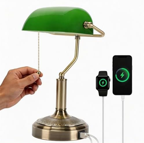 Vintage Bankers Lamp with USB Ports