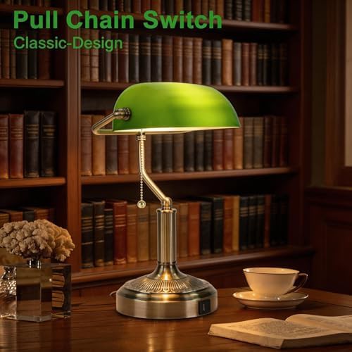 Vintage Bankers Lamp with USB Ports — photo 4