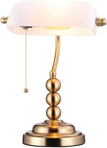 Ivory White Glass Bankers Desk Lamp