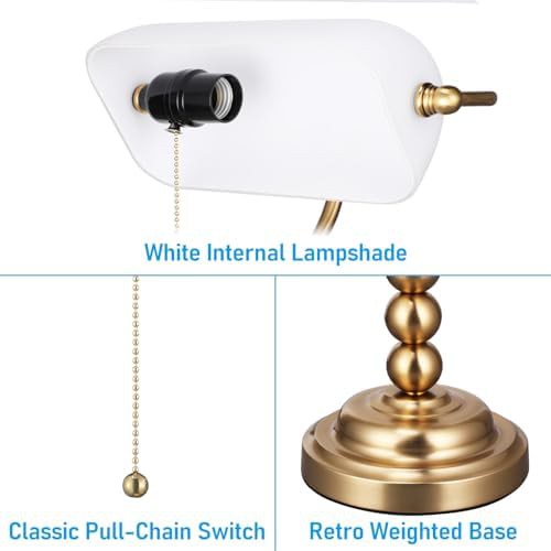Ivory White Glass Bankers Desk Lamp — photo 3