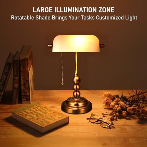 Ivory White Glass Bankers Desk Lamp — photo 4