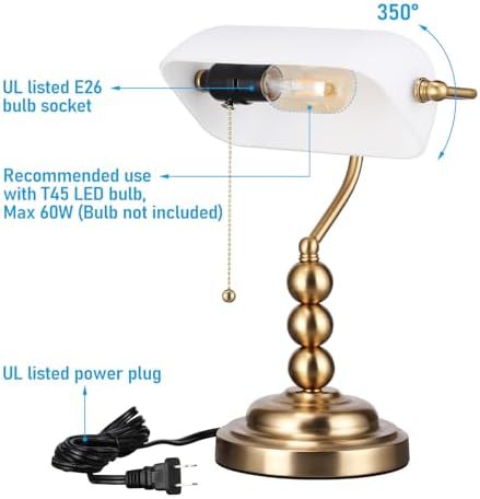 Ivory White Glass Bankers Desk Lamp — photo 5