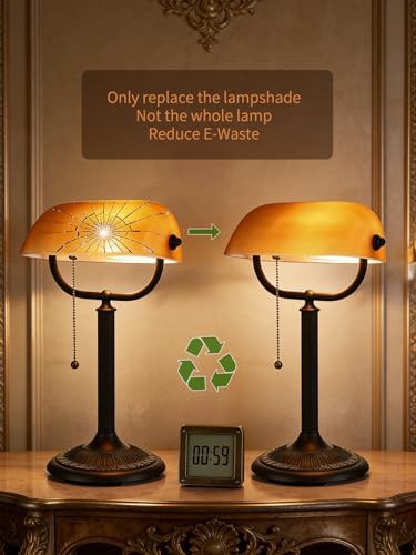 Quick change matted amber glass bankers lamp — photo 3