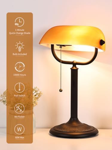 Quick change matted amber glass bankers lamp — photo 4