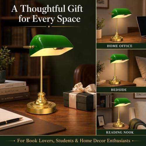 Rechargeable Green Glass Bankers Desk Lamp — photo 3