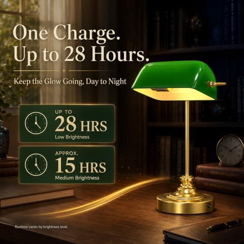 Rechargeable Green Glass Bankers Desk Lamp — photo 4