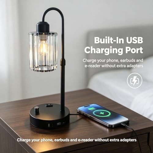 Black Crystal Table Lamp with Adjustable Height — photo 4