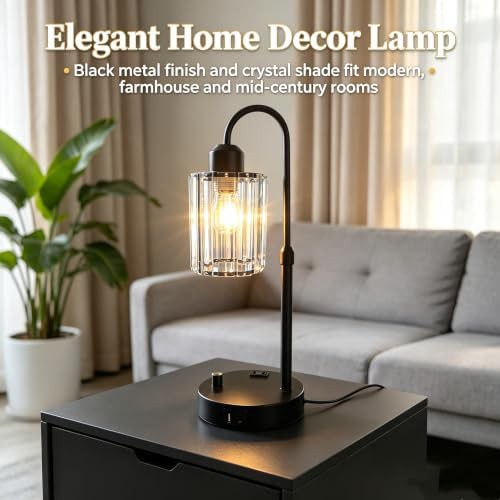 Black Crystal Table Lamp with Adjustable Height — photo 5